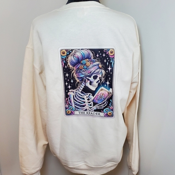 NWOT Funny The Reader Tarot Cream Jerzees Sweatshirt Sz M - Picture 3 of 11
